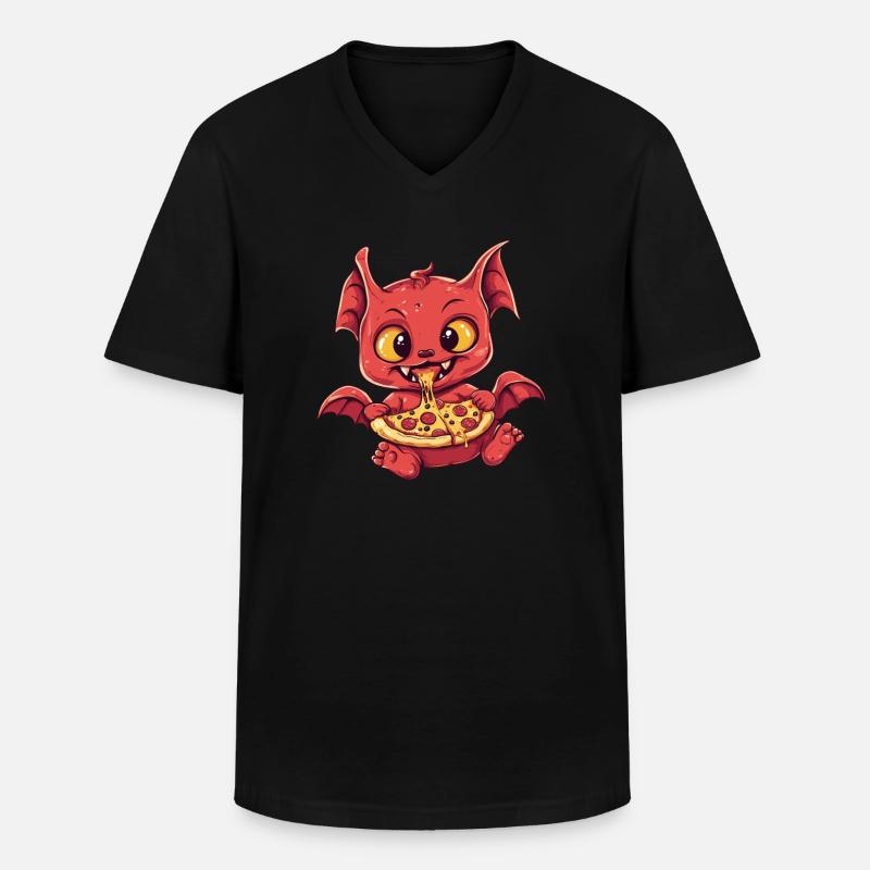Teufelchen mit Pizza - Männer-T-Shirt mit V-Ausschnitt - Schwarz
