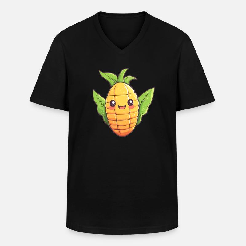 Fröhlicher Mais Comic-Stil - Männer-T-Shirt mit V-Ausschnitt - Schwarz