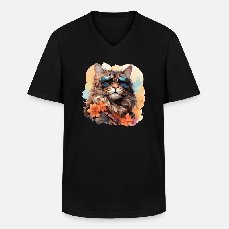 Coole Katze mit Sonnenbrille - Männer-T-Shirt mit V-Ausschnitt - Schwarz