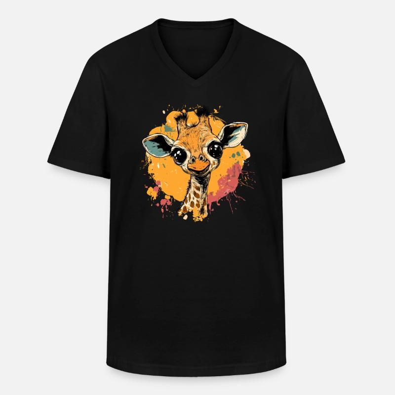 Giraffe im Farbklecks - Männer-T-Shirt mit V-Ausschnitt - Schwarz