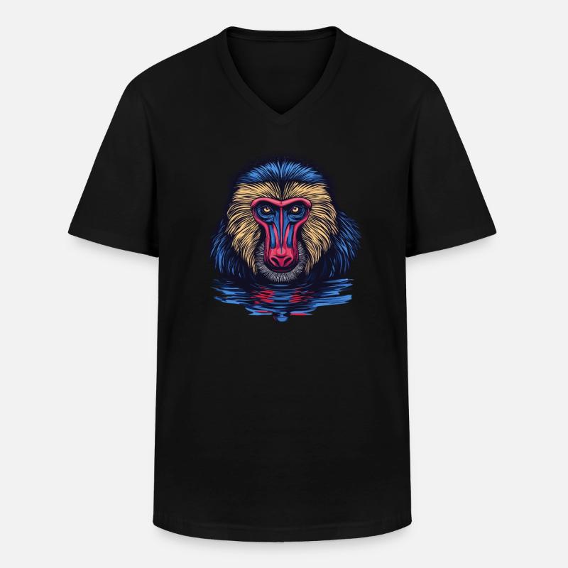 Mandrill Affe im Spiegel - Männer-T-Shirt mit V-Ausschnitt - Schwarz
