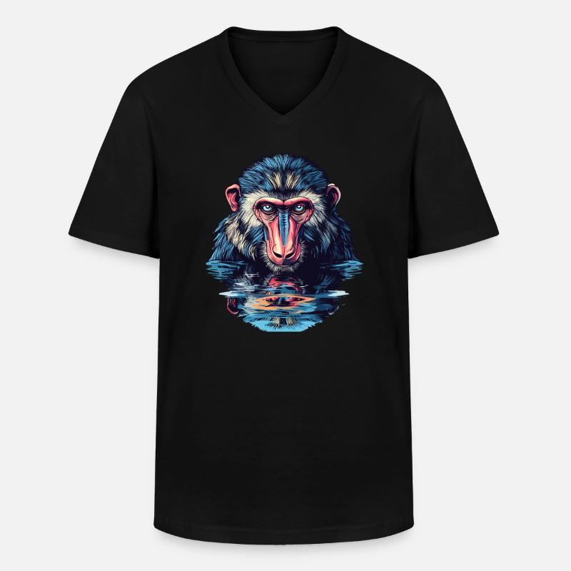 Mandrill im Wasserblick - Männer-T-Shirt mit V-Ausschnitt - Schwarz