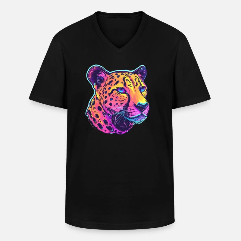 Bunter Leopard Popart - Männer-T-Shirt mit V-Ausschnitt - Schwarz