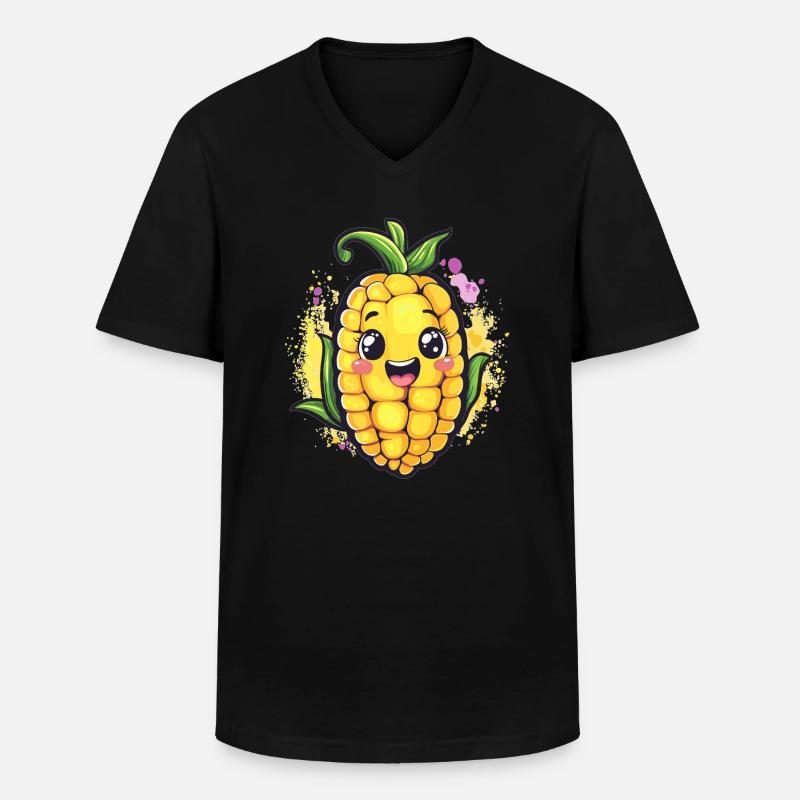 Fröhlicher Maiskolben - Männer-T-Shirt mit V-Ausschnitt - Schwarz