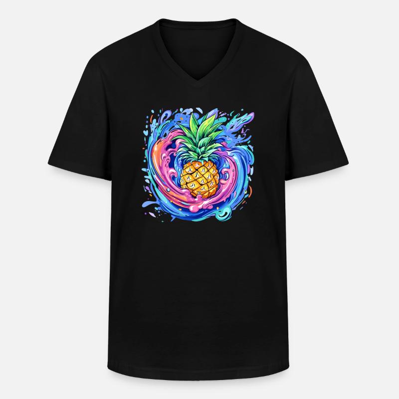 Ananas mit Farbspritzer - Männer-T-Shirt mit V-Ausschnitt - Schwarz
