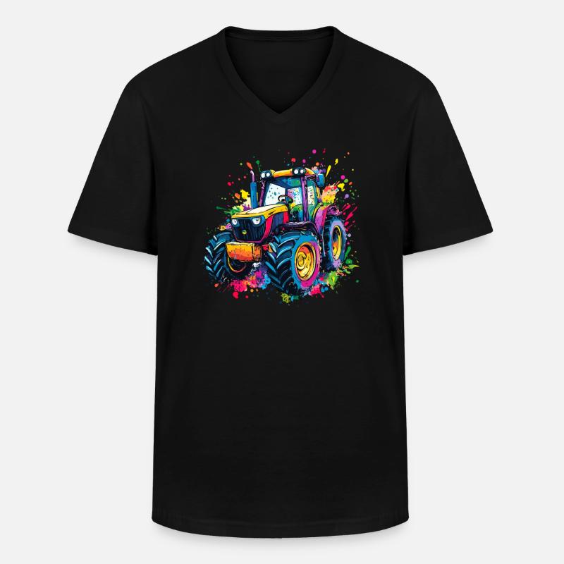 Bunter Traktor mit Farbklecksen - Männer-T-Shirt mit V-Ausschnitt - Schwarz