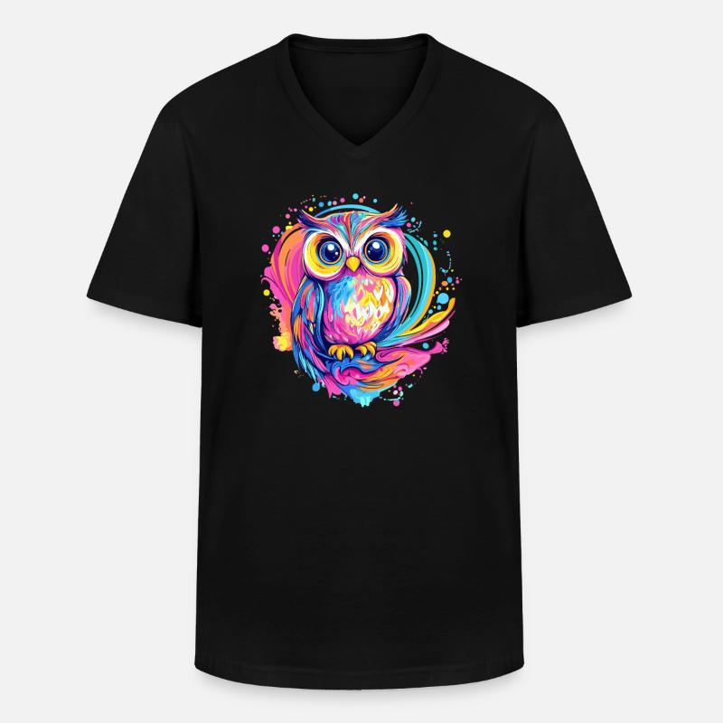 Bunte niedliche Eule - Männer-T-Shirt mit V-Ausschnitt - Schwarz