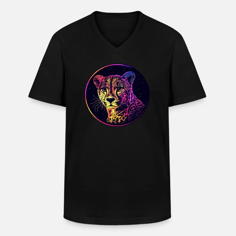 Leopard im Sternenhimmel - Männer-T-Shirt mit V-Ausschnitt - Schwarz