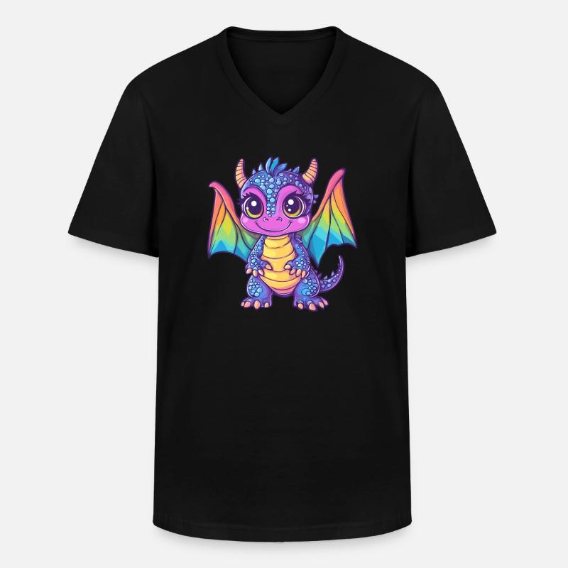 Bunter Baby-Drache - Männer-T-Shirt mit V-Ausschnitt - Schwarz