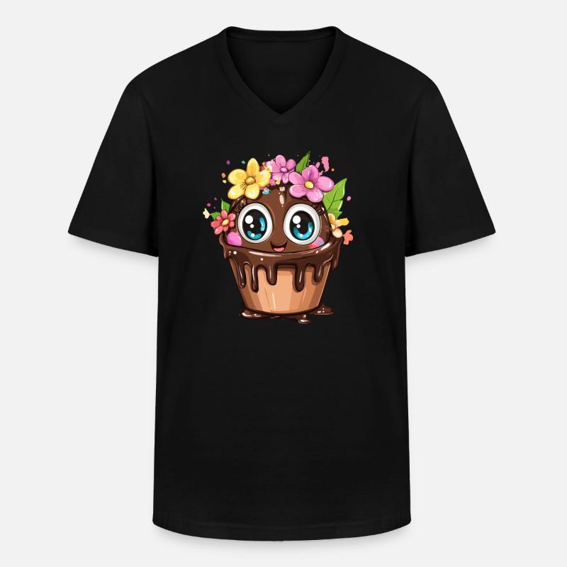 Cupcake mit Blumen - Männer-T-Shirt mit V-Ausschnitt - Schwarz