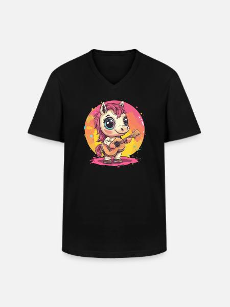 Bangs with guitar - Men's V-Neck T-Shirt - black