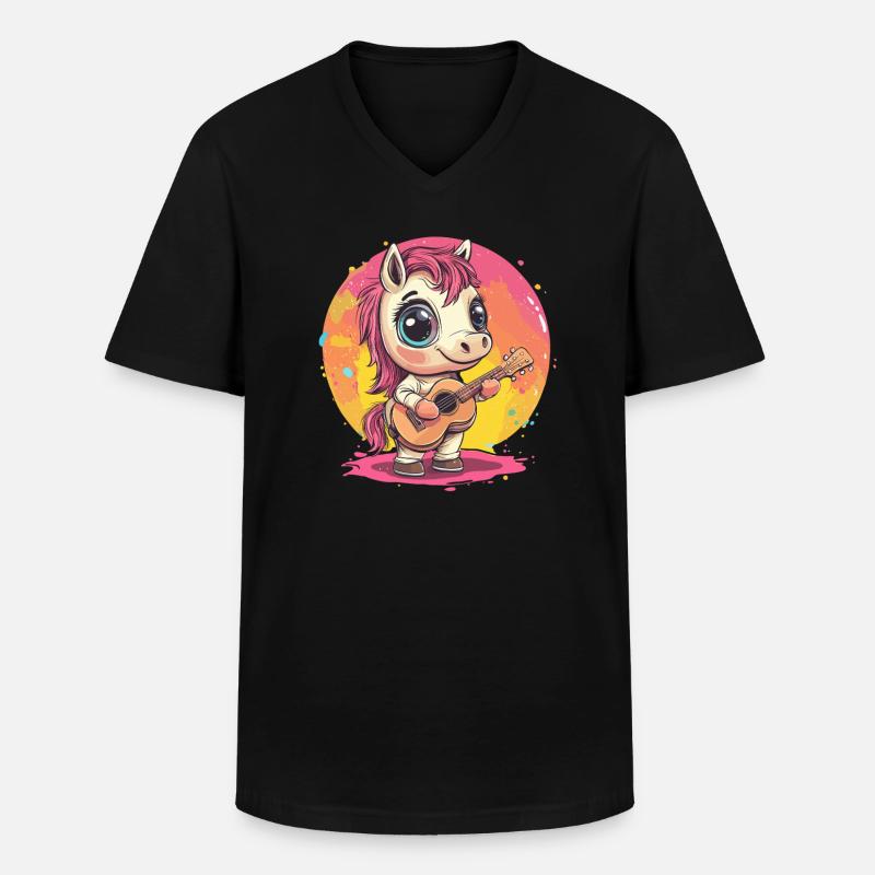 Pony mit Gitarre - Männer-T-Shirt mit V-Ausschnitt - Schwarz