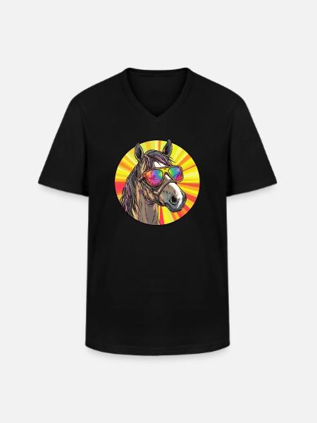 Pferd mit Sonnenbrille - Männer-T-Shirt mit V-Ausschnitt - Schwarz