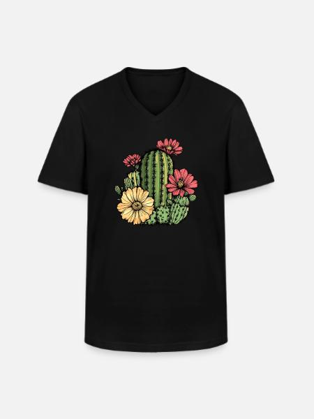 Cactus with flowers - Men's V-Neck T-Shirt - black