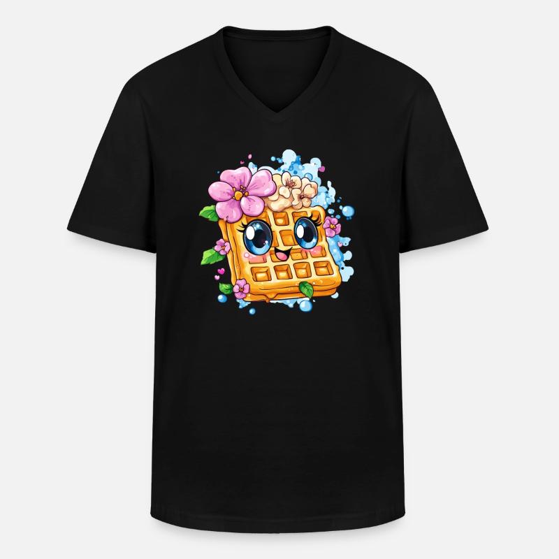 Waffel mit Blütenfreude - Männer-T-Shirt mit V-Ausschnitt - Schwarz