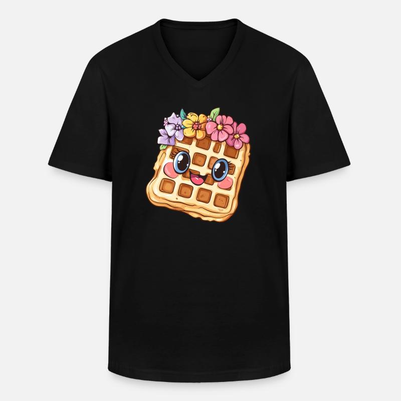Waffel mit Blumen - Männer-T-Shirt mit V-Ausschnitt - Schwarz