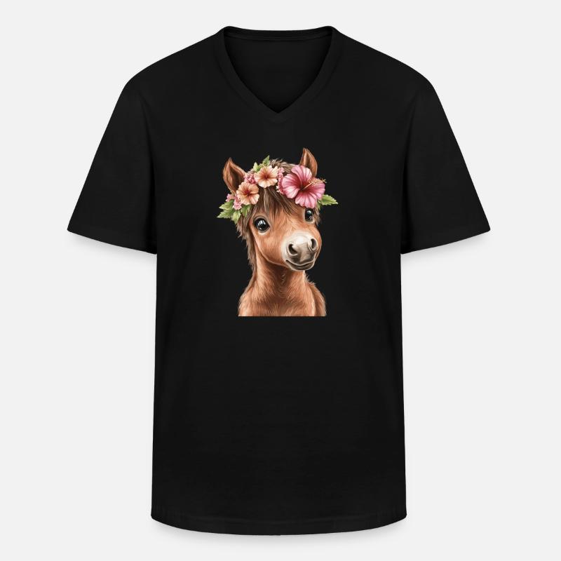 Flower pony with wreath - Men's V-Neck T-Shirt - black