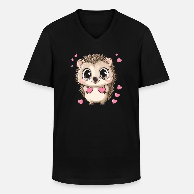 Igel mit Herzen - Männer-T-Shirt mit V-Ausschnitt - Schwarz