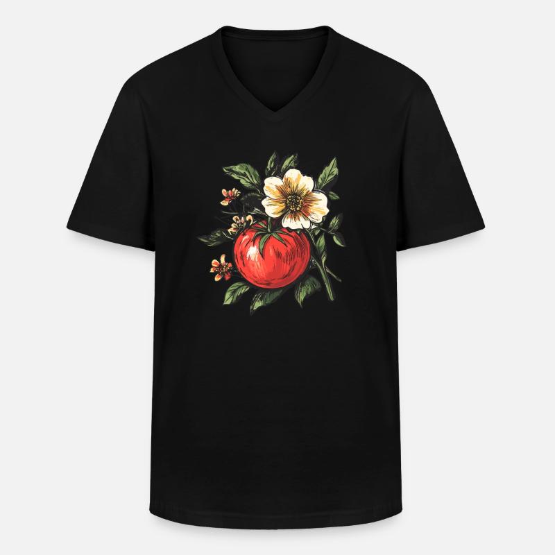 Tomate mit Blumenpracht - Männer-T-Shirt mit V-Ausschnitt - Schwarz