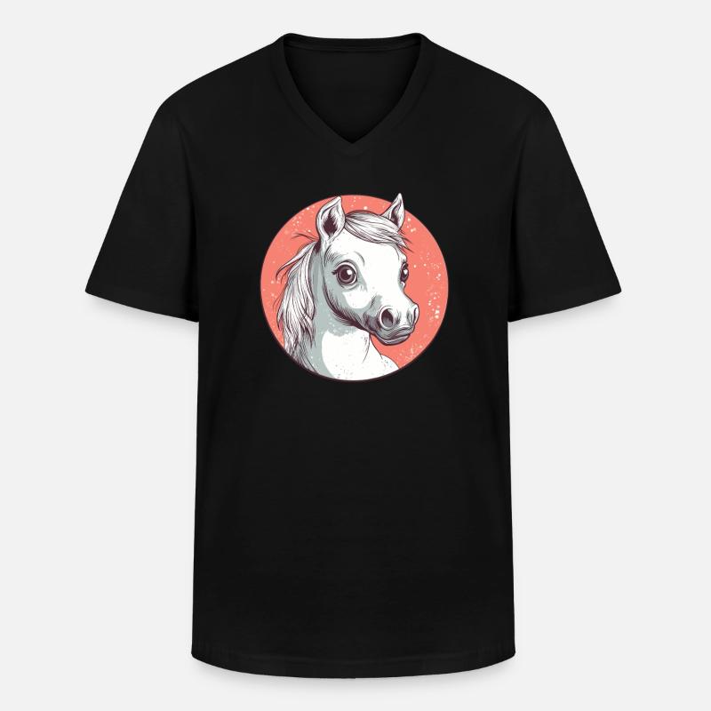Weißes Pony mit Blick - Männer-T-Shirt mit V-Ausschnitt - Schwarz