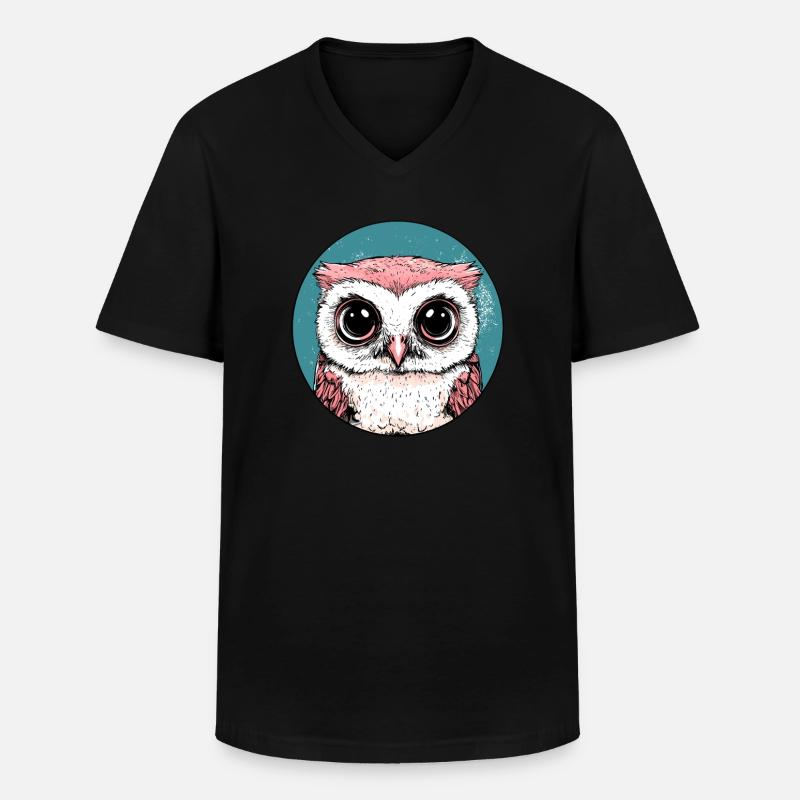 Große Augen Eule - Männer-T-Shirt mit V-Ausschnitt - Schwarz