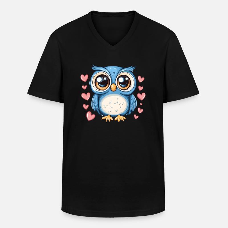 Blaue Eule mit Herzen - Männer-T-Shirt mit V-Ausschnitt - Schwarz