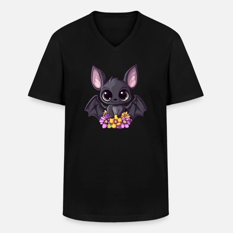 Fledermaus mit Blumen - Männer-T-Shirt mit V-Ausschnitt - Schwarz