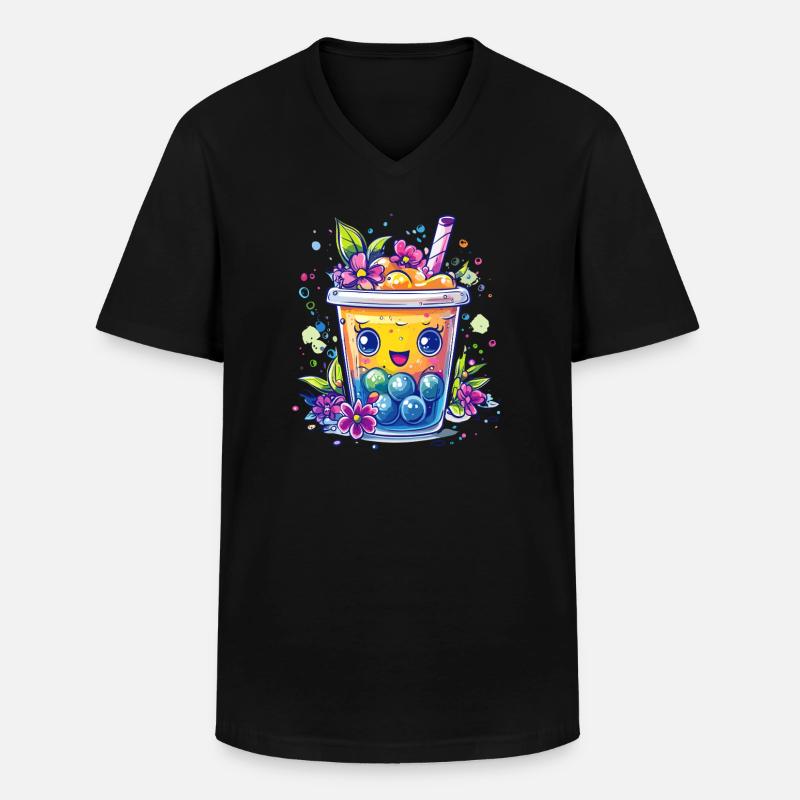 Fruchtiger Bubble Tea - Männer-T-Shirt mit V-Ausschnitt - Schwarz