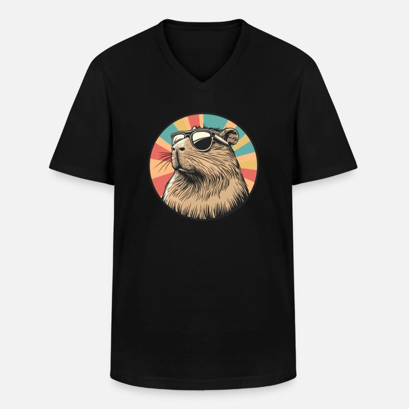 Retro Capybara Coolness - Männer-T-Shirt mit V-Ausschnitt - Schwarz