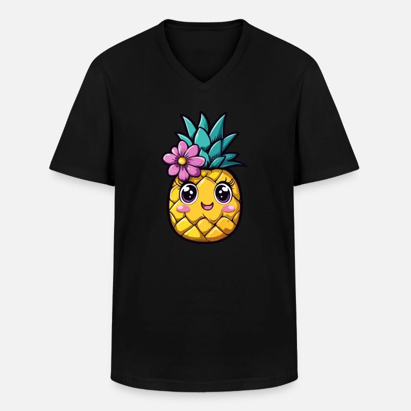 Ananas mit Blume - Männer-T-Shirt mit V-Ausschnitt - Schwarz