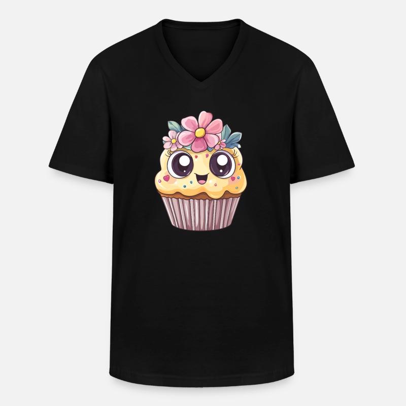 Cupcake mit Blumenkranz - Männer-T-Shirt mit V-Ausschnitt - Schwarz