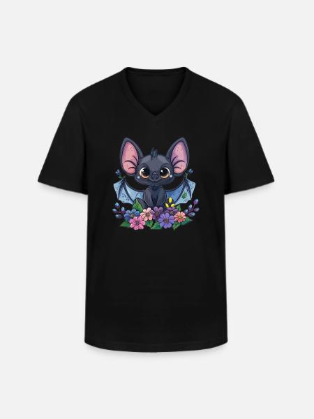 Playful Flower Bat - Men's V-Neck T-Shirt - black