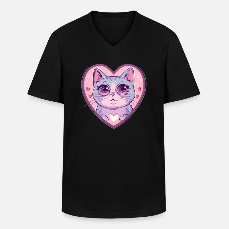 Herzkatze mit Glanzblick - Männer-T-Shirt mit V-Ausschnitt - Schwarz