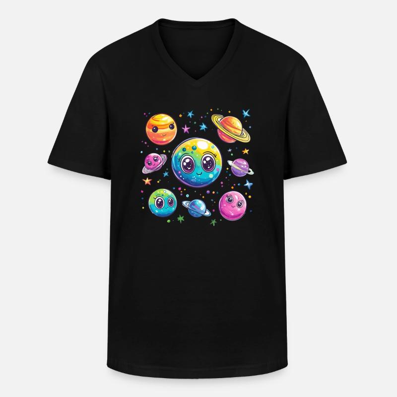 Bunte Planetenfreunde - Männer-T-Shirt mit V-Ausschnitt - Schwarz