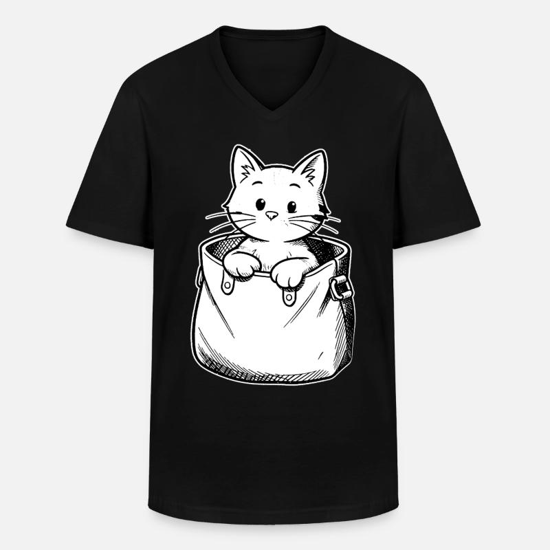 Kätzchen im Beutel Illustration - Männer-T-Shirt mit V-Ausschnitt - Schwarz
