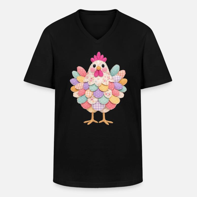Niedlicher Patchwork-Hennen-Rustikal-Stil - Männer-T-Shirt mit V-Ausschnitt - Schwarz