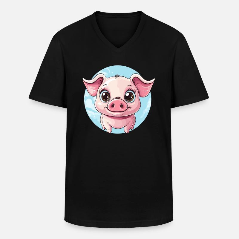 Fröhliches Schweinchen - Männer-T-Shirt mit V-Ausschnitt - Schwarz