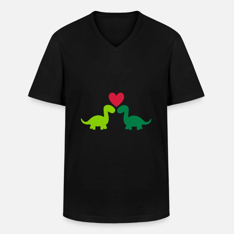 Zwei Brontosaurier und ein Herz - Männer-T-Shirt mit V-Ausschnitt - Schwarz