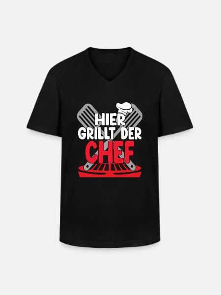 Hier Grillt Der Chef - Männer-T-Shirt mit V-Ausschnitt - Schwarz