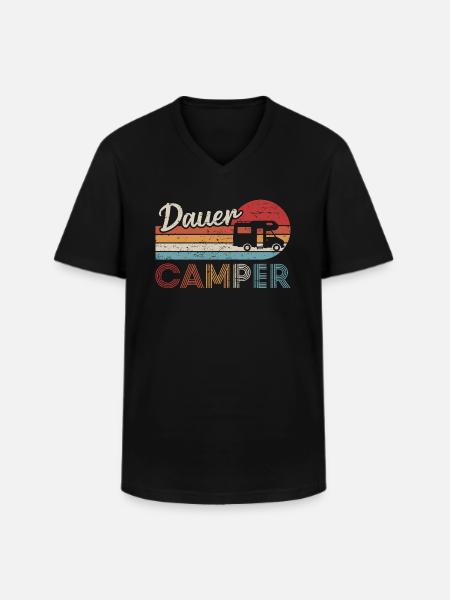 Camping Retro Dauercamper Wohnmobil - Männer-T-Shirt mit V-Ausschnitt - Schwarz