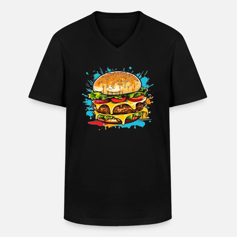 Cheeseburger Splash - Männer-T-Shirt mit V-Ausschnitt - Schwarz