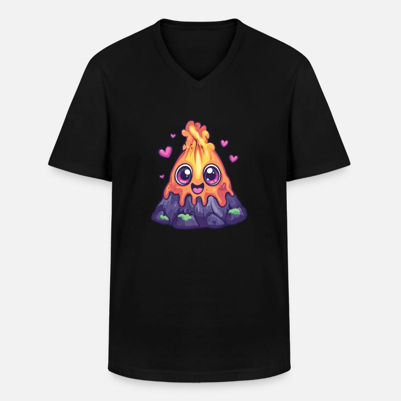 Vulkan mit Herzchen - Männer-T-Shirt mit V-Ausschnitt - Schwarz