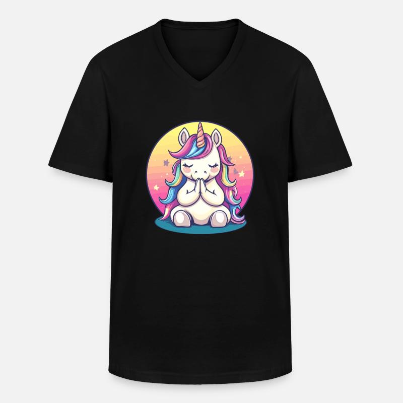 Meditierendes Einhorn - Männer-T-Shirt mit V-Ausschnitt - Schwarz