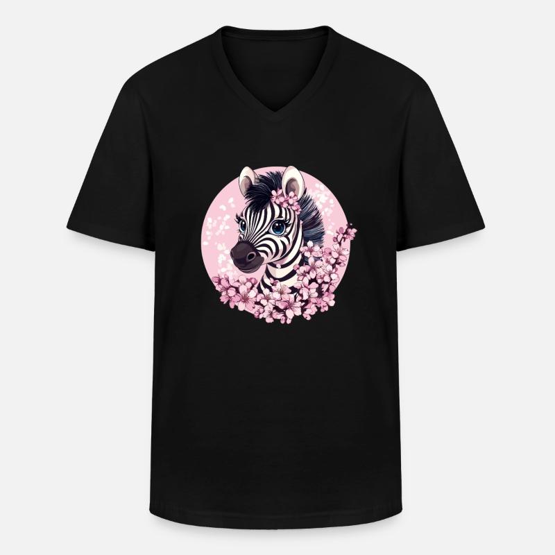 Zebra mit Kirschblüten - Männer-T-Shirt mit V-Ausschnitt - Schwarz