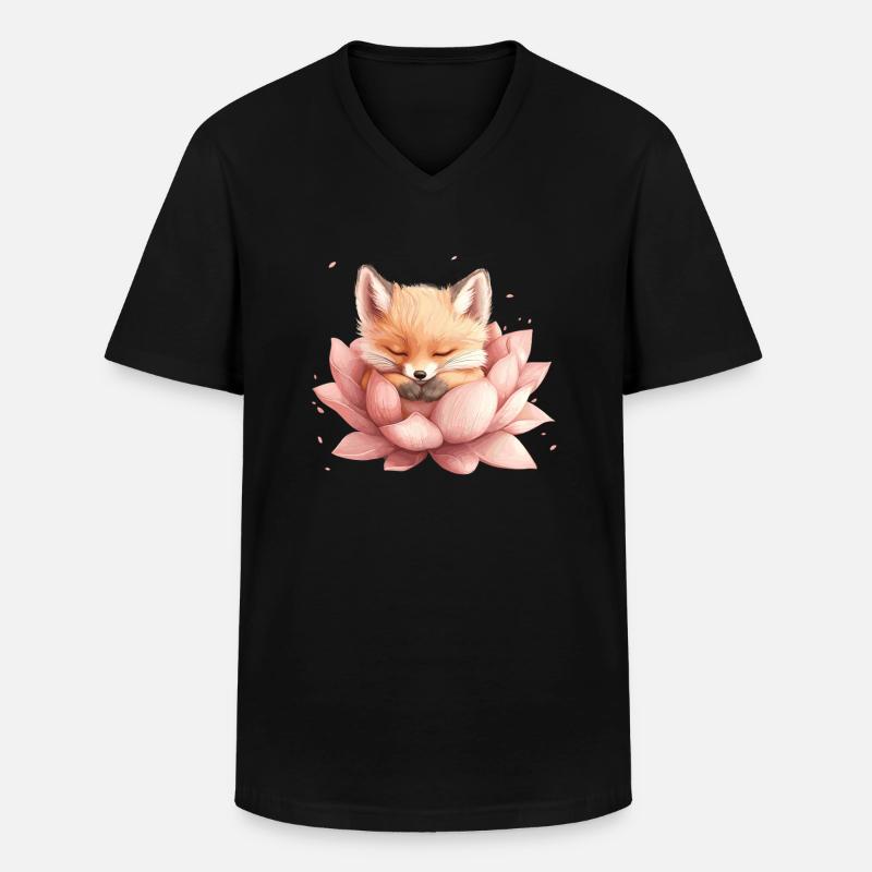 Fuchs schläft in Blüte - Männer-T-Shirt mit V-Ausschnitt - Schwarz