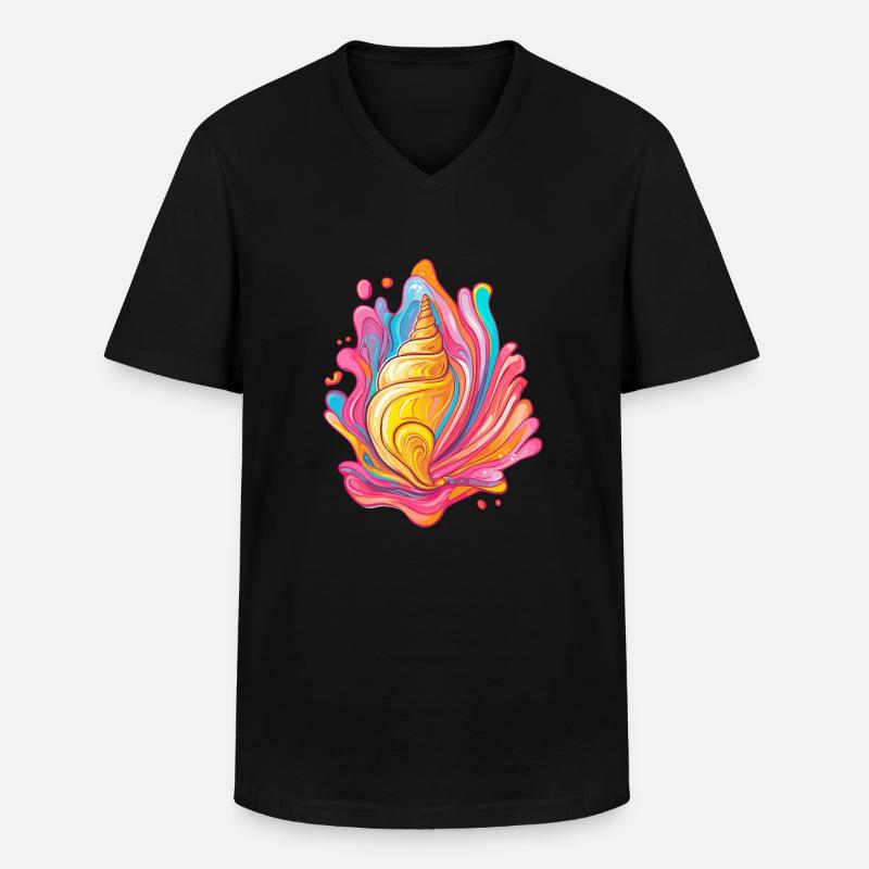 Bunte Muschel im Splash - Männer-T-Shirt mit V-Ausschnitt - Schwarz