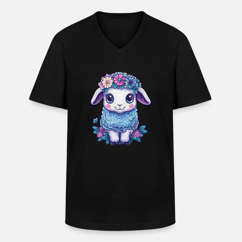 Schaf mit Blumen - Männer-T-Shirt mit V-Ausschnitt - Schwarz