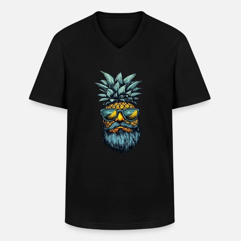 Ananas mit Bart - Männer-T-Shirt mit V-Ausschnitt - Schwarz