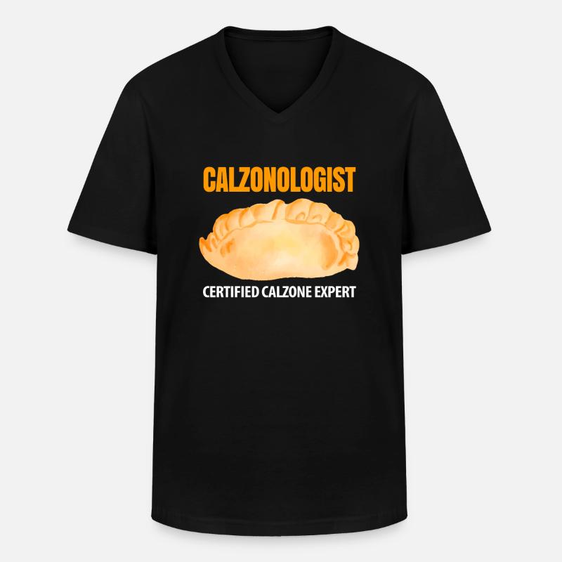 Calzone Pizza Geschenk - Männer-T-Shirt mit V-Ausschnitt - Schwarz