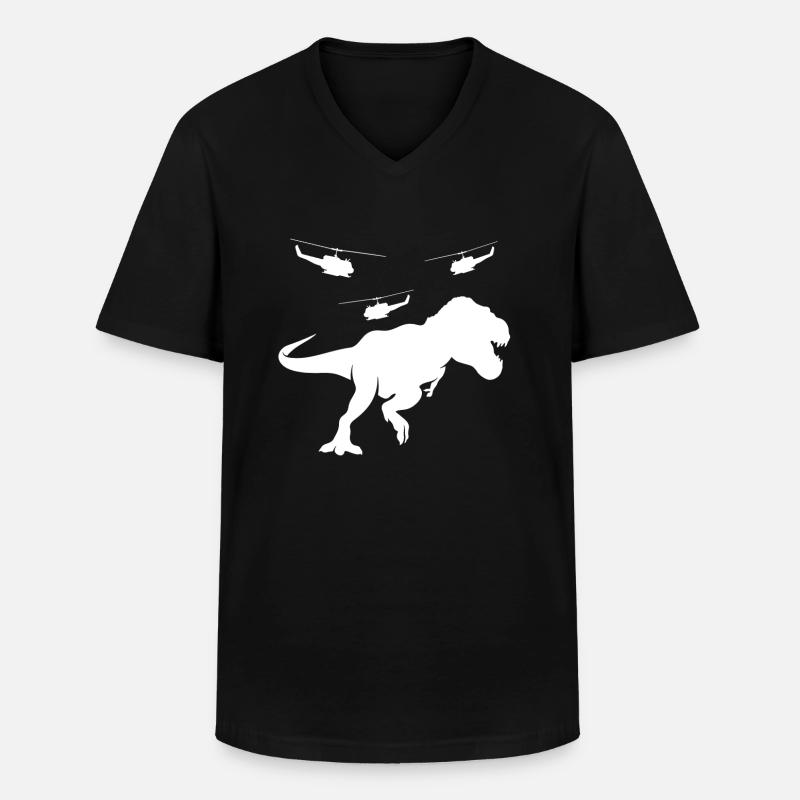 T-Rex Hubschrauber - Männer-T-Shirt mit V-Ausschnitt - Schwarz